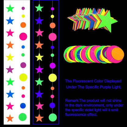508ft UV Neon Paper Garland Crepe Streamers Glow in The Dark Party Supplies Garland Neon Party Decorations Streamers for Blacklight Reactive Fluorescent Wedding Birthday Party Decorations