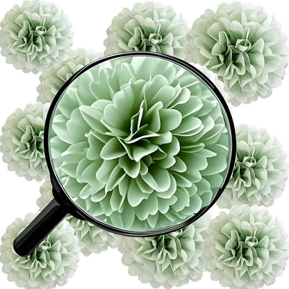 Sage Green Tissue Paper Pom Poms Flowers Balls 12 Pcs are Perfect for Party Celebrations or Any Green-Themed Event Decoration