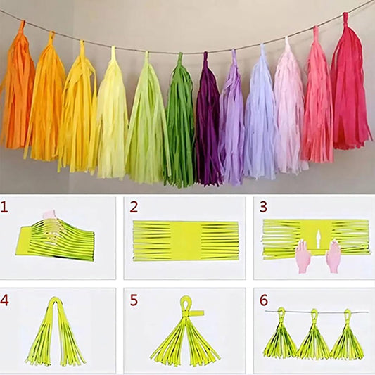 Tassel Garland Tissue Paper Tassel Banner,Tassels Party Decorations for Wedding,Birthday,Bridal/Baby Shower,Pack of 15 (Burgundy/Black/Silver)