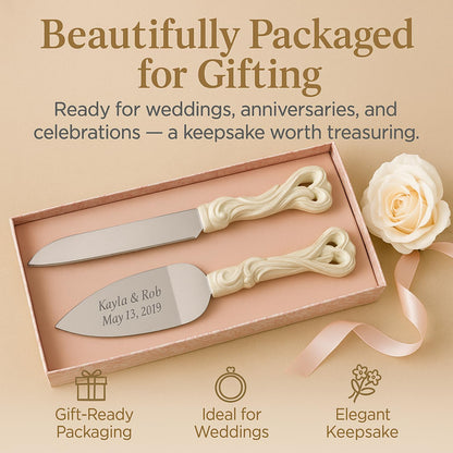 GIFTS INFINITY Personalized Wedding Cake Knife and Server Set with Engraving – Cake Cutting Utensil Set, Keepsake Gift for Wedding, Anniversary, Reception, Birthday & Other Occasions (CH-101WB)