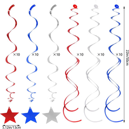 jiebor 60Pcs Red White and Blue Decorations Star Swirl Garland Banner Hanging for Memorial Day 4th of July Independence Day Labor Day Home Party Decorations