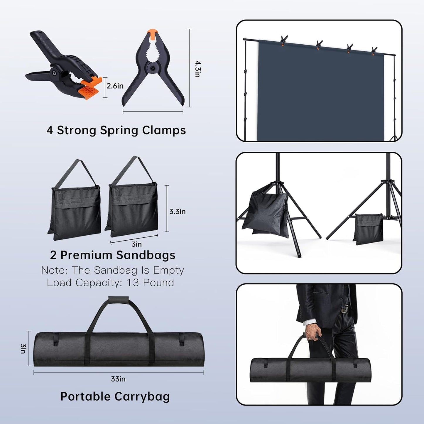 BEIYANG 6.5x6.5 FT Backdrop Stand, Adjustable Photo Background Stand Support kit with Carry Bag for Parties, Decoration, Wedding, Photo Video Studio Shooting
