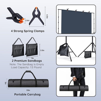 BEIYANG 6.5x6.5 FT Backdrop Stand, Adjustable Photo Background Stand Support kit with Carry Bag for Parties, Decoration, Wedding, Photo Video Studio Shooting