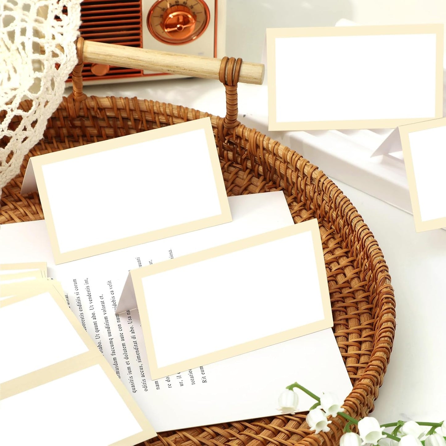 Whaline 100Pcs Navy Blue Place Cards 3.5 x 2 Inch White Blank Tented Cards Wedding Seating Cards for Party Table Setting Supplies