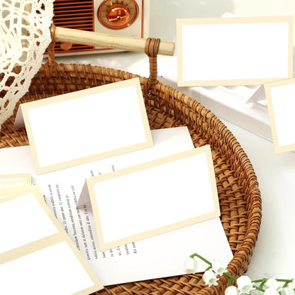 Whaline 100Pcs Navy Blue Place Cards 3.5 x 2 Inch White Blank Tented Cards Wedding Seating Cards for Party Table Setting Supplies
