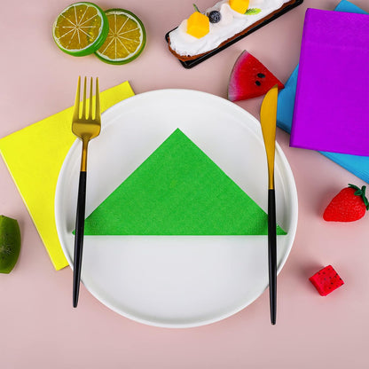Resinta 120 Pieces Cocktail Napkin Neon Napkins Beverage Luncheon Paper Napkins 2 Ply for Party Favors, 6 Colors