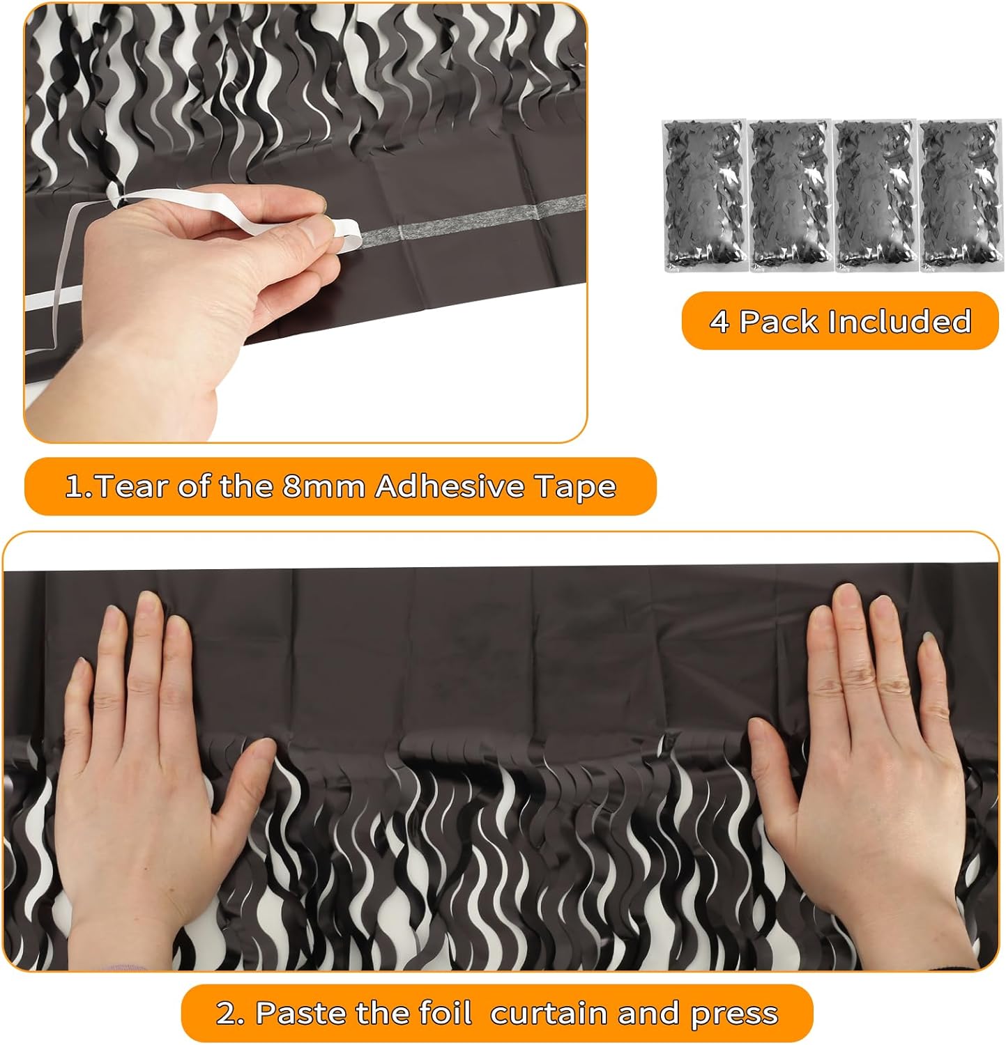 4 Pack Wavy Champagne Gold Metallic Tinsel Foil Fringe Curtains Backdrop - 3.3X6.6ft Foil Fringe Backdrop for Parties | Door Streamers for Birthday | Photo Booth Backdrops Party Decor
