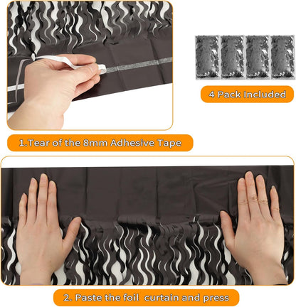 4 Pack Wavy Champagne Gold Metallic Tinsel Foil Fringe Curtains Backdrop - 3.3X6.6ft Foil Fringe Backdrop for Parties | Door Streamers for Birthday | Photo Booth Backdrops Party Decor