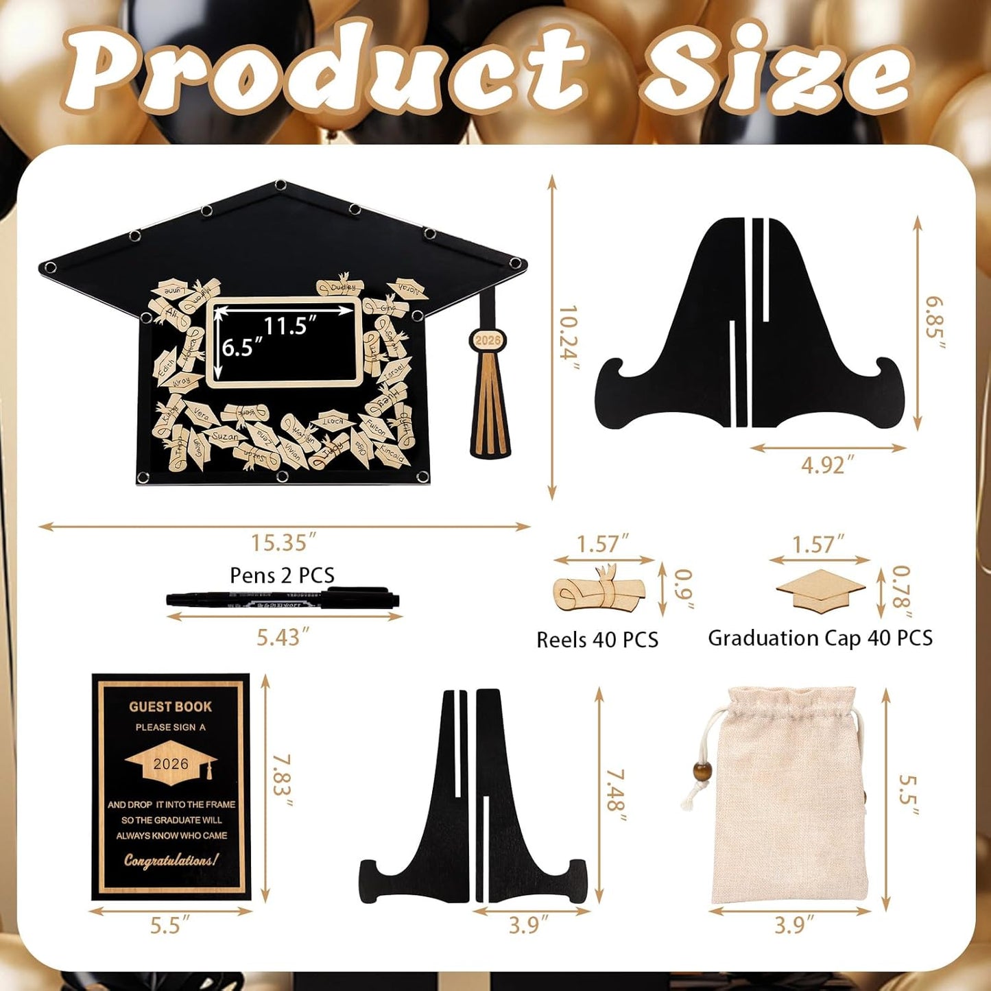 2026 Graduation Guest Book Alternative, Black Happy Graduation Party Decorations, Class of 2026 Congrats Graduates Signature Guestbook Gifts for College High School Students Friends Men Women