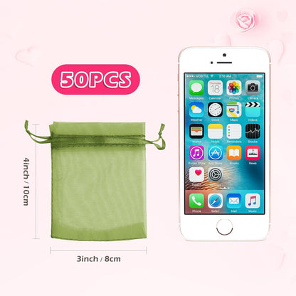 ANZNKU 50PCS White Organza Bags 3x4, Small Gift Bags Bulk for Sachet Jewelry Candy Treat, Mini Mesh Bag Drawstring for Wedding Bridal & Baby Shower, Party Favor Bag for Easter Mothers Day Birthday