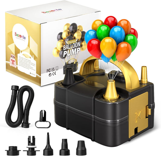 Bezente Balloon Pump Electric, Portable Balloon Inflator Pump Electric Air Pump for Balloons Dual Nozzle Electric Balloon Pump for Birthday Wedding Graduation Party Decorations