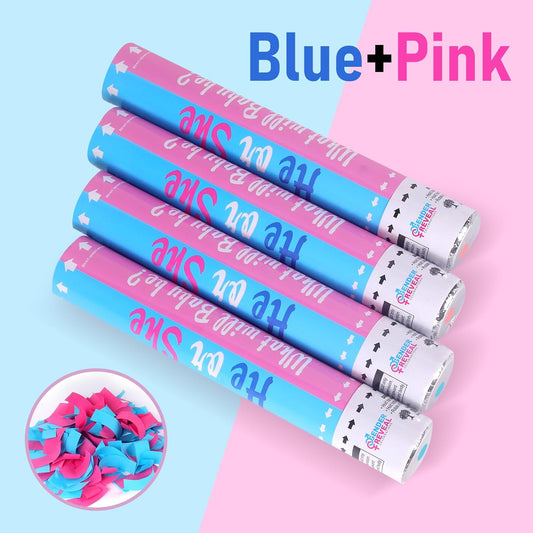 Gender Reveal Confetti Cannon - Set of 4 for Stunning Baby Gender Announcements, Perfect Gender Reveal Cannon for Parties and Celebrations (4 pink) (Non-Powder)