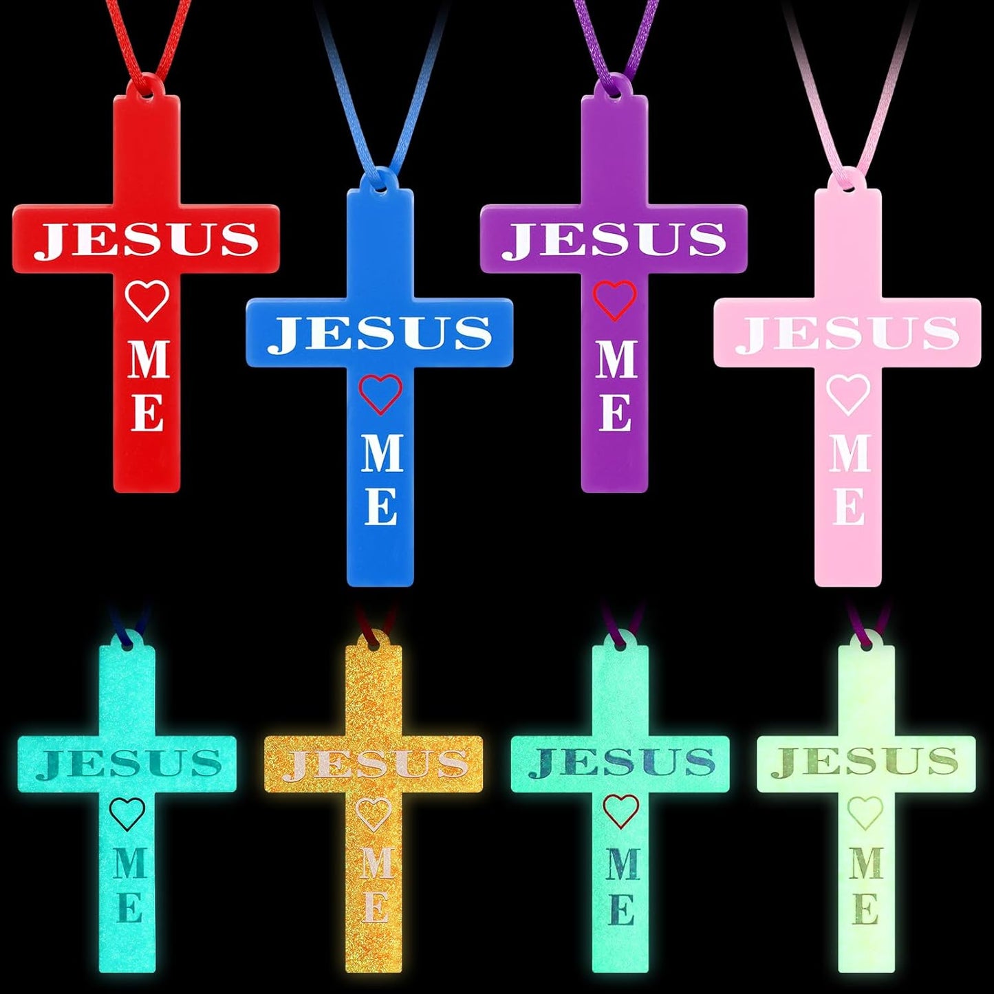Tondiamo 30 Set Glow in The Dark Cross Necklace Bulk Jesus Light up Cross Necklace Silicone VBS Religious Christian Gift Bulk Birthday Party Favors for Church Item
