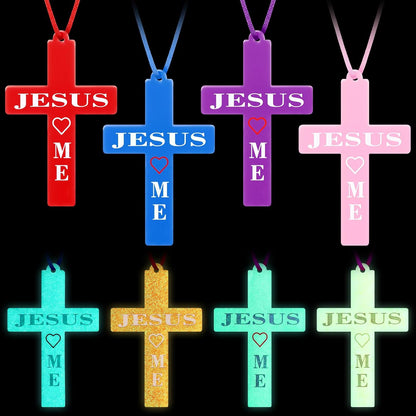 Tondiamo 30 Set Glow in The Dark Cross Necklace Bulk Jesus Light up Cross Necklace Silicone VBS Religious Christian Gift Bulk Birthday Party Favors for Church Item