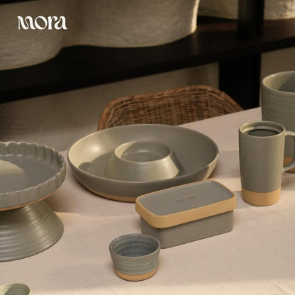 Mora Ceramic Chips and Dip Serving Tray: Large Divided Party Bowl Set for Chips & Salsa, Veggies & Dip, Fruit, Snacks, Entertaining, Hosting, etc. Minimalist Design for the Modern Hostess - White