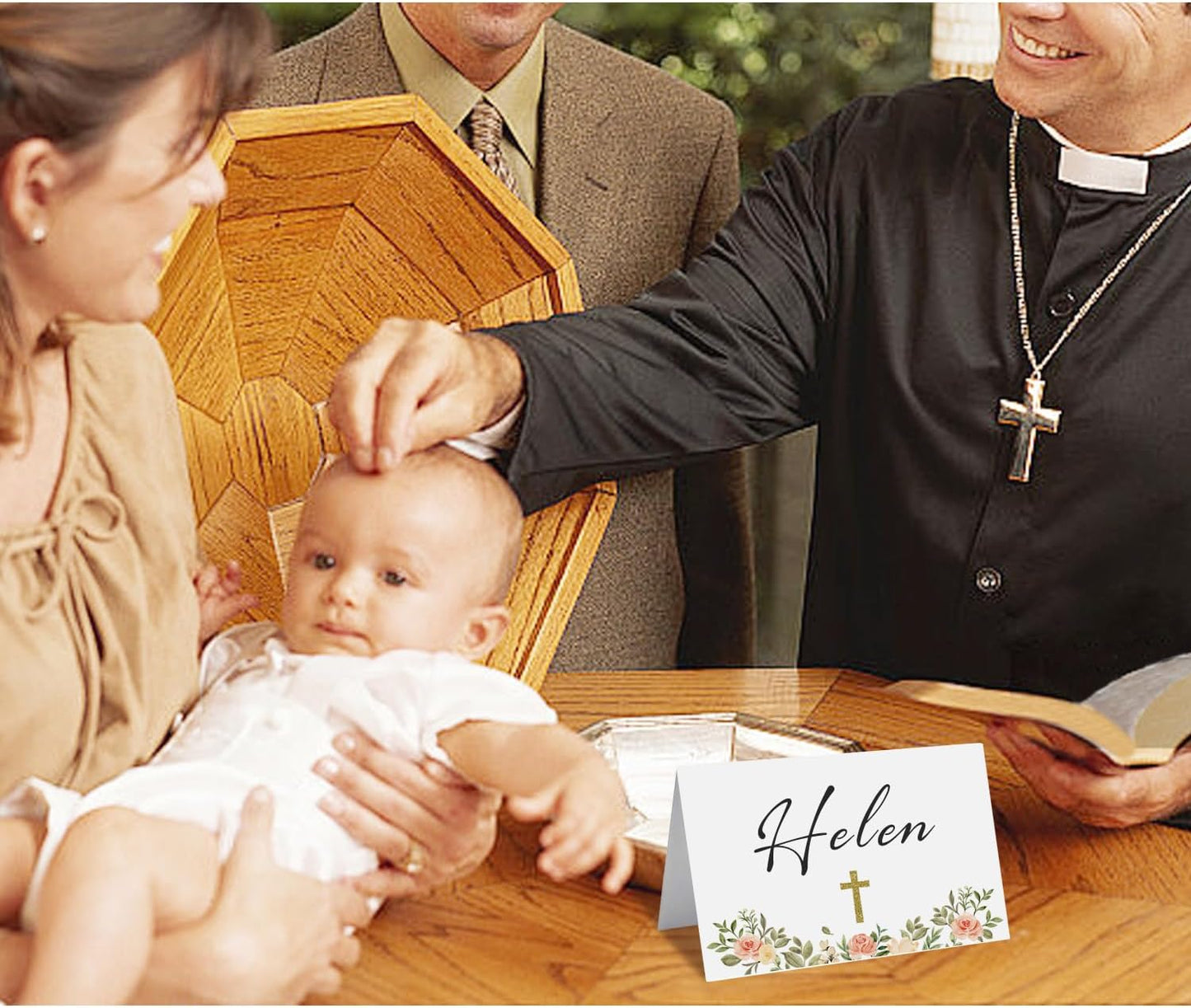 24 Pcs Baptism Place Cards, Baptism Themed Buffet Food Labels and Tent Name Cards for Newborn Baby Shower Party Table Setting Decorations Supplies (White)