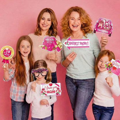 Happy Mother's Day Decorations Photo Booth Props Kit- Elegant Mothers Day Decor for Home Office Class Photos Showing Love to Mom