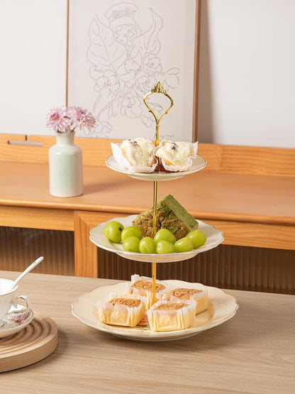 Sweejar 3 Tier Ceramic Cake Stand Wedding, Dessert Cupcake Stand for Tea Party Serving Platter (White)