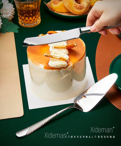 Xideman® 7-Piece Hammered 18/10 Stainless Steel Silverware Serving Utensil Set - Hostess Flatware with Cake Knife & Cake Server (Champagne Gold)