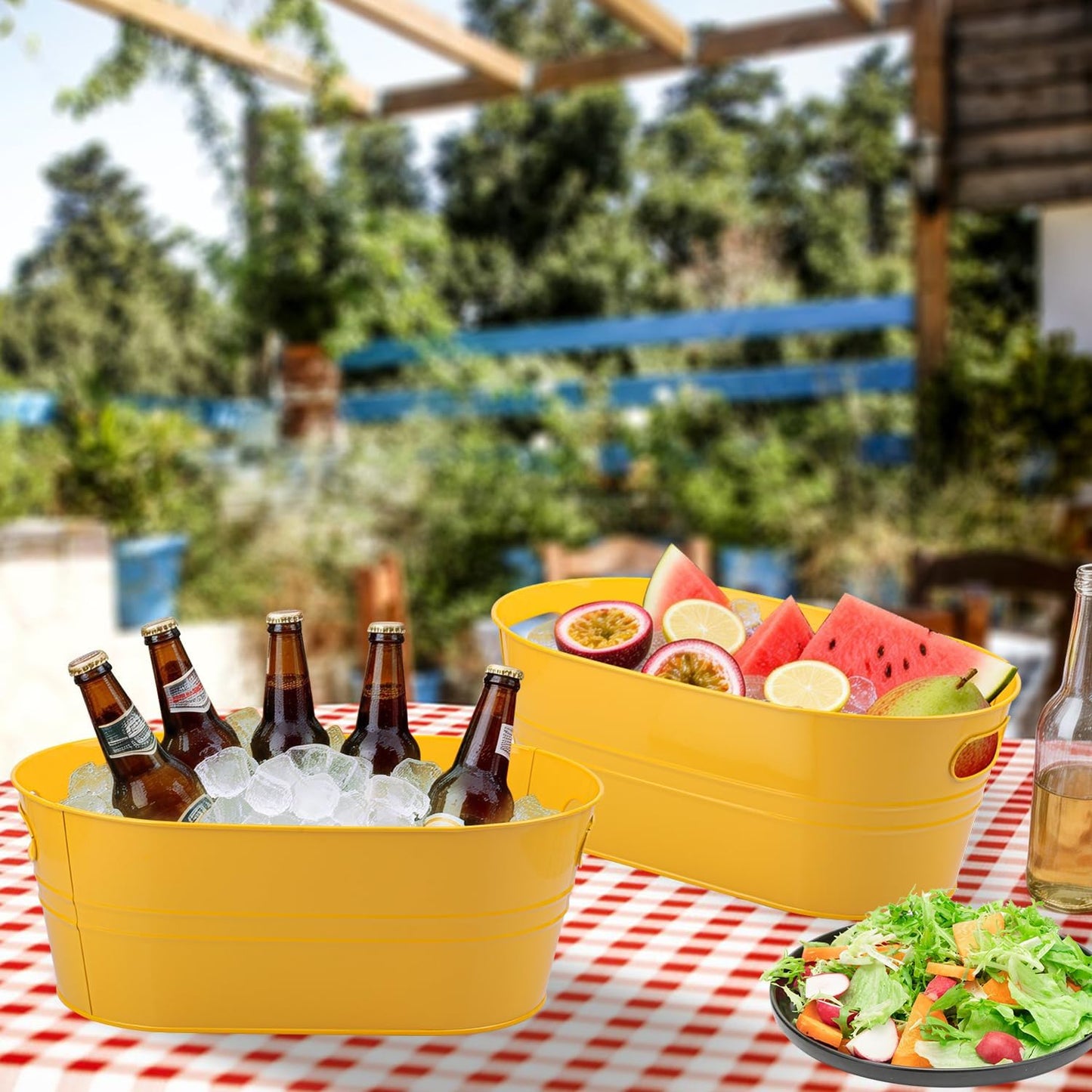 3 PCS 15.3 x 9 x 6 inches White Metal Galvanized Tub with Iron Handles, 3 Gallon Beverage Tubs for Parties, Large Ice Buckets for Beer, Wine, Cocktails & Outdoor Events