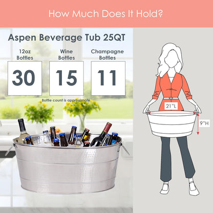 BREKX Aspen Galvanized Tub, Copper Finish Metal Ice and Drink Cooler for Parties, Sealed Leak Resistant Party Cooler, Easy to Clean, Handcrafted, Large Oval 25-Quart (6 Gallon), 30 Bottle Bucket