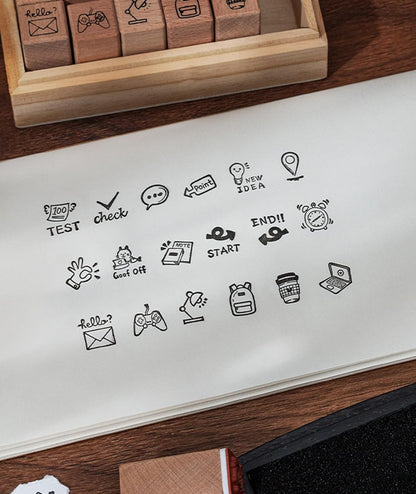 25pcs Mood Expression Wooden Rubber Stamps Kit, Cute Small Emoticon Theme Stamps for Decorative Diary Planner DIY Craft Scrapbook Card Making Letters Journal