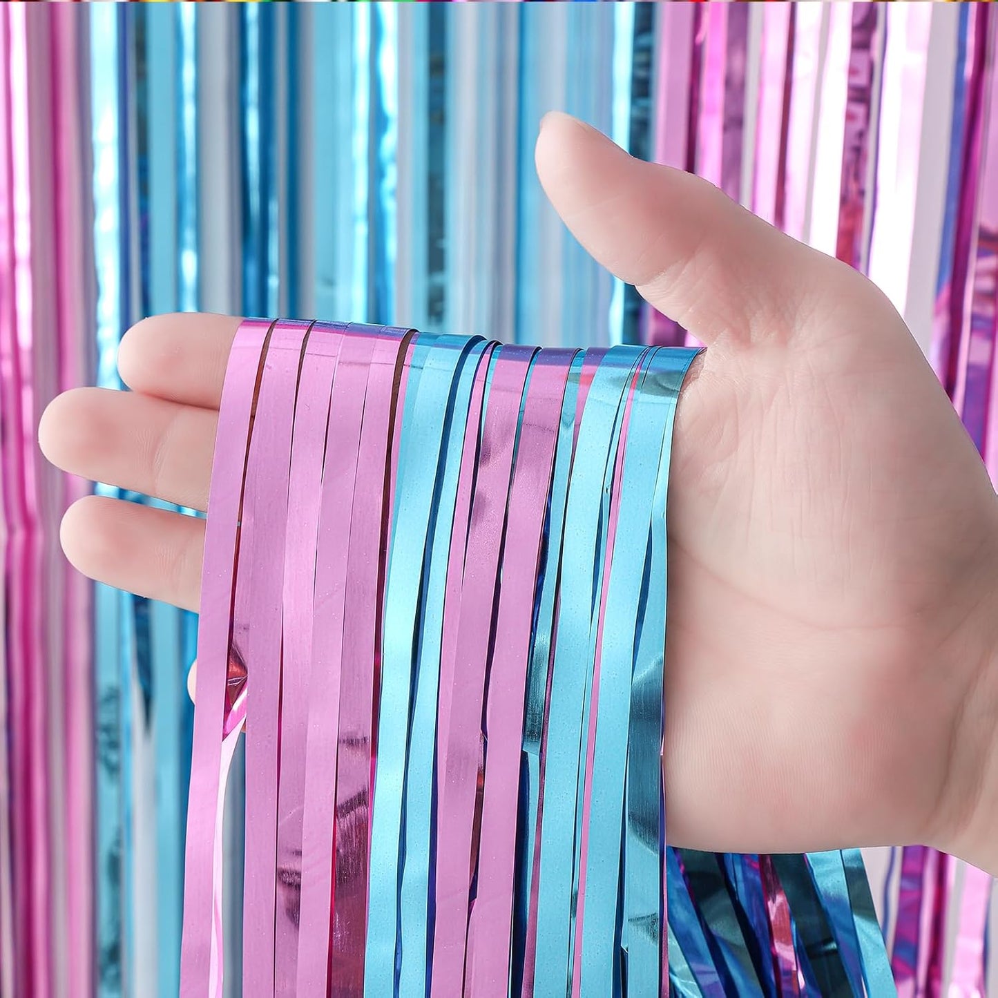 Voircoloria 3 Pack 3.3x8.2 Feet Gold Foil Fringe Backdrop Curtains, Tinsel Streamers, Fringe Backdrop for 2025 New Years Eve, Graduation, Birthday, Baby Shower, Gender Reveal, Disco Party - Colors B