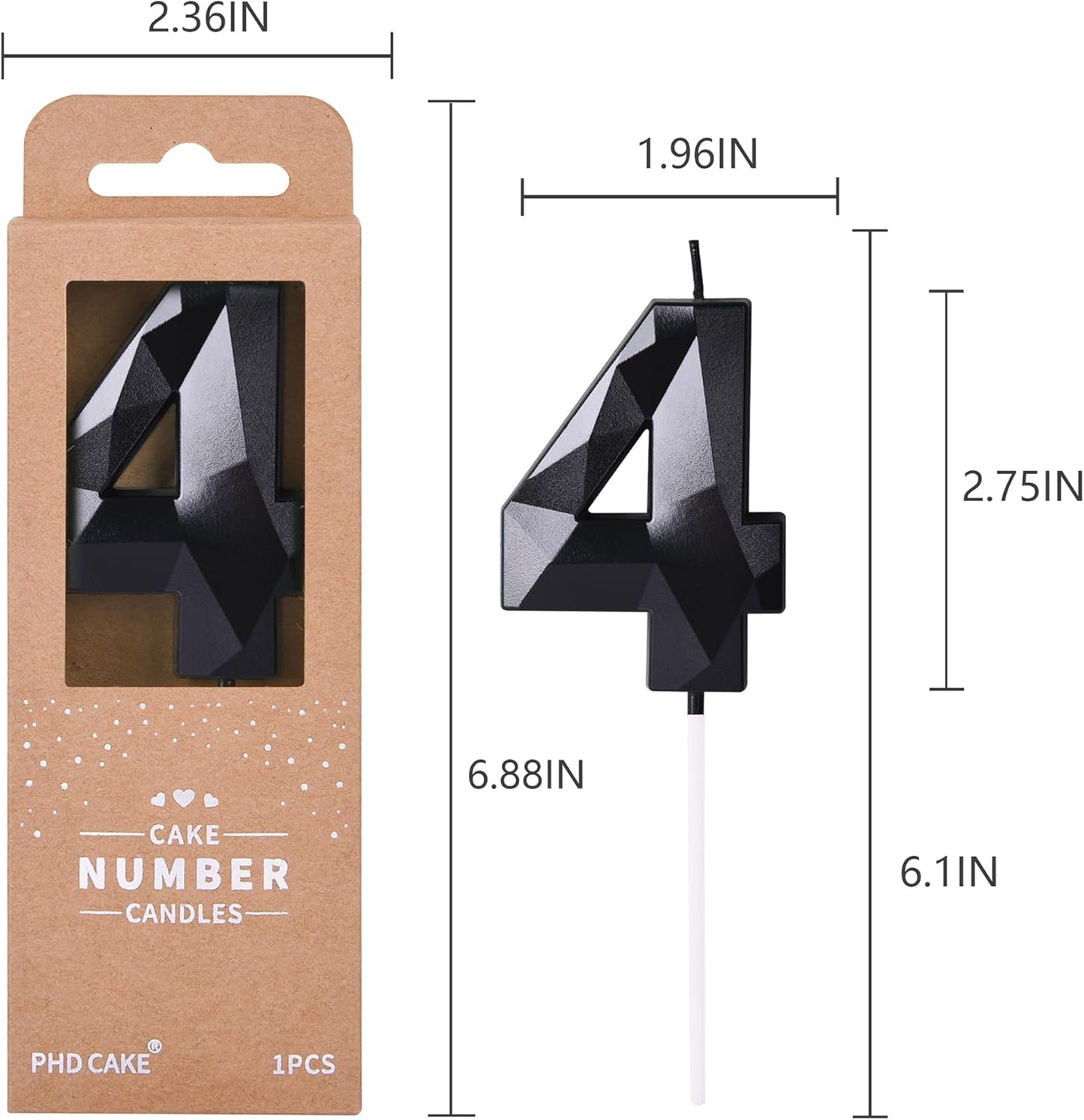 PHD CAKE 2.76 Inch Crystal Black 9 Number Birthday Candles, Black Number Candles, Cake Number Candles, Party Celebration