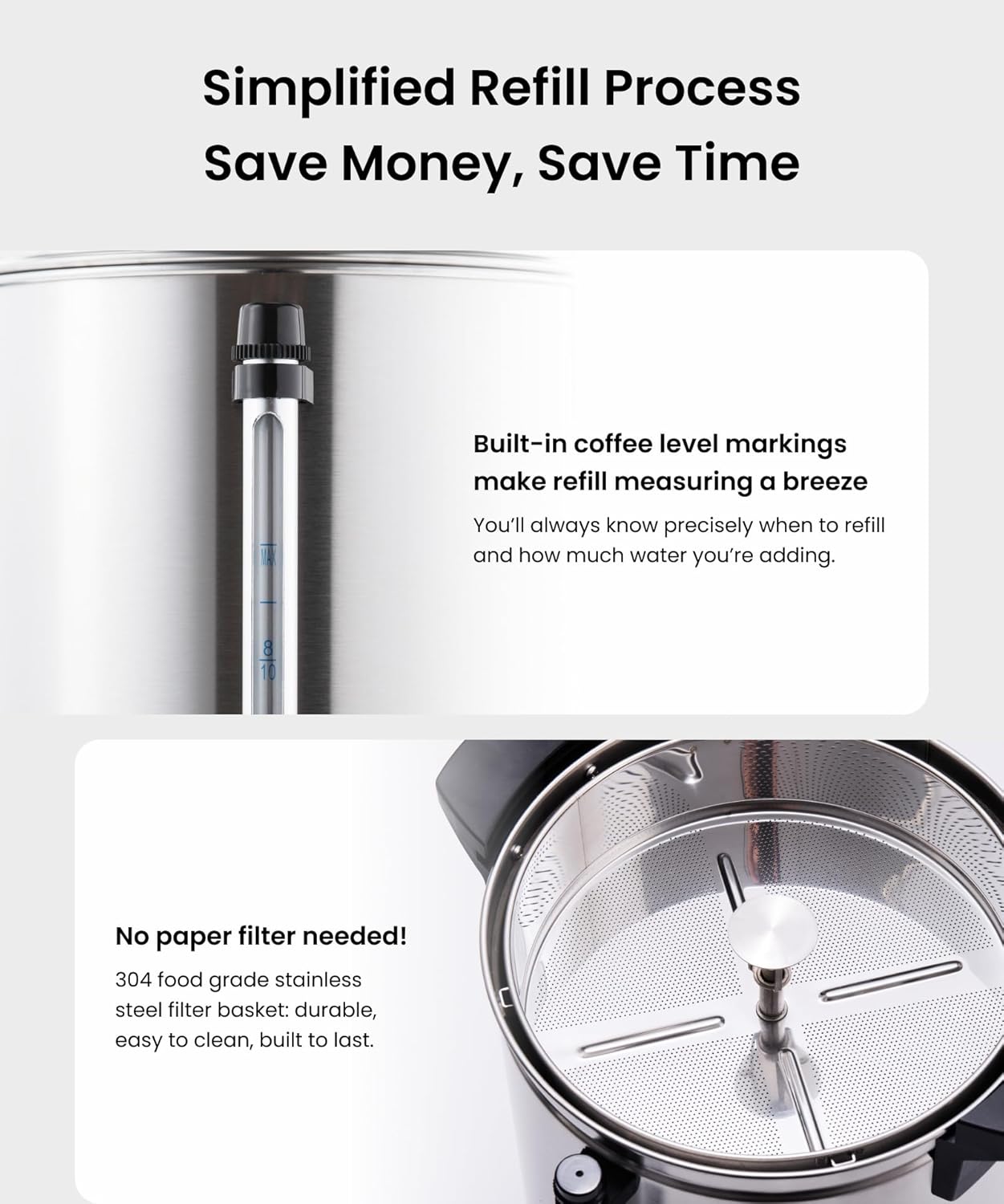 SYBO 6L Commercial Coffee Maker, Stainless Steel Coffee Urn With Cool-Touch Handles, Electric Coffee Pot Hot Beverage Dispenser, Quick-Brewing Coffee Urn, For Events,Party & Catering - 45 Cup