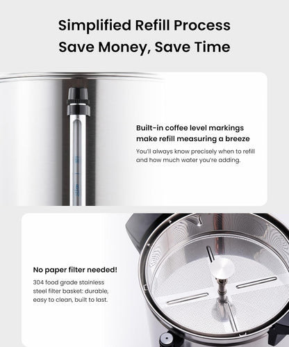 SYBO 6L Commercial Coffee Maker, Stainless Steel Coffee Urn With Cool-Touch Handles, Electric Coffee Pot Hot Beverage Dispenser, Quick-Brewing Coffee Urn, For Events,Party & Catering - 45 Cup