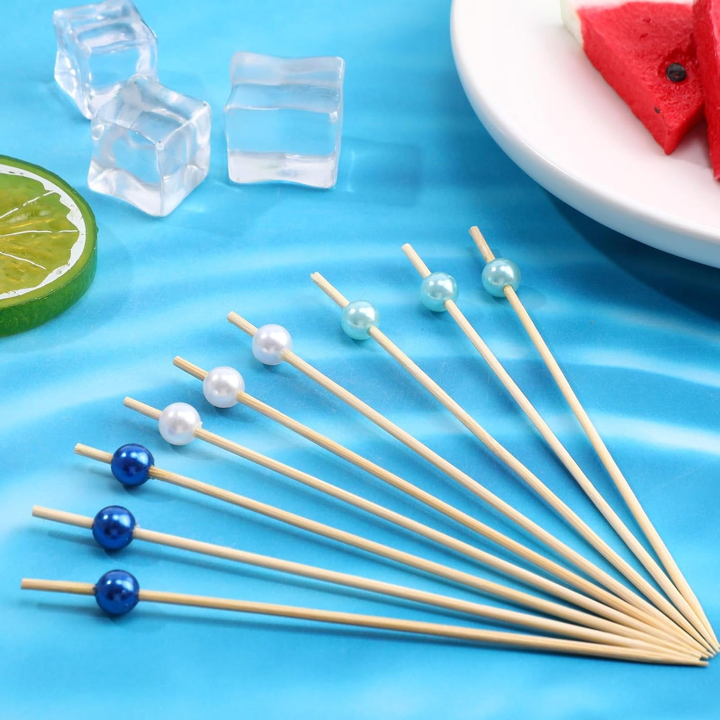 Reallnaive 600 Pcs Cocktail Pick Pearl Fancy Toothpick for Appetizer 4.7 Inch Long Skewer for Drink Fruit Food Bamboo Stick Wedding Bridal Shower Decoration Charcuterie Accessories (White)