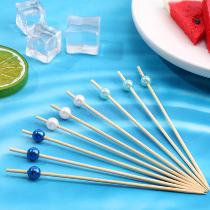 Reallnaive 600 Pcs Cocktail Pick Pearl Fancy Toothpick for Appetizer 4.7 Inch Long Skewer for Drink Fruit Food Bamboo Stick Wedding Bridal Shower Decoration Charcuterie Accessories (White)