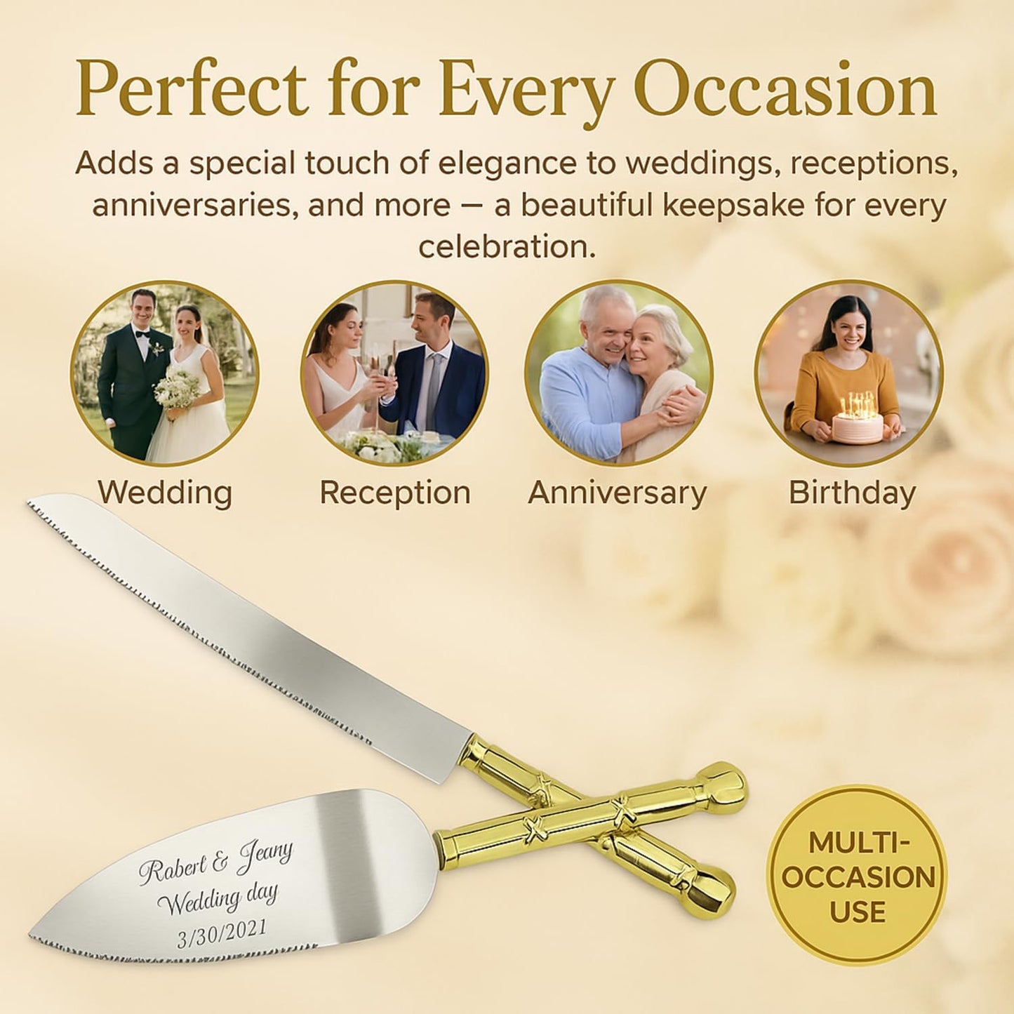 GIFTS INFINITY Personalized Wedding Cake Knife and Server Set with Engraving – Cake Cutting Utensil Set, Keepsake Gift for Wedding, Anniversary, Reception, Birthday & Other Occasions (CH-101WB)