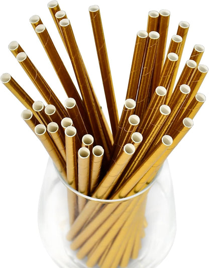 Disposable Paper Straws Solid Green - 7.75'' x 0.24'', 100 Counts - for Drinking, Beverage, Juice, Soda, Bar Supplies