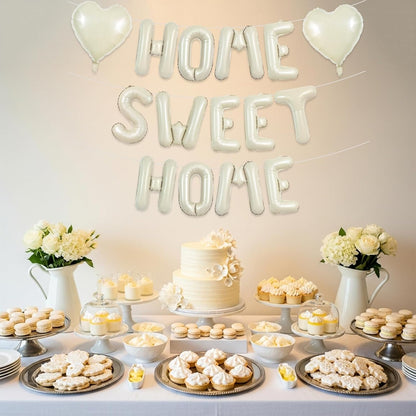 TONIFUL 16 Inch Cream White HOME SWEET HOME Letter Balloon,Decoraction for Housewarming, New Home Parties and Homecoming Celebrations,Ivory White Balloon Banner for Welcome Sign and Party Supplies