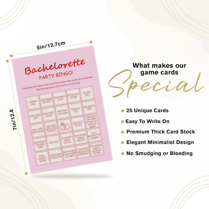 Bachelorette Party Bingo Cards, 25 Unique Sheets, Fun Bridal Shower Game for Guests, Pink Party Activity Celebration