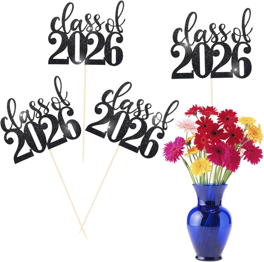 MixTeach 12 Pack Class of 2026 Graduation Centerpieces for Tables 2026 Glitter Graduation Centerpieces Sticks Graduation Party Table Topper for 2026 Graduation Table Party Decorations Supplies, Black