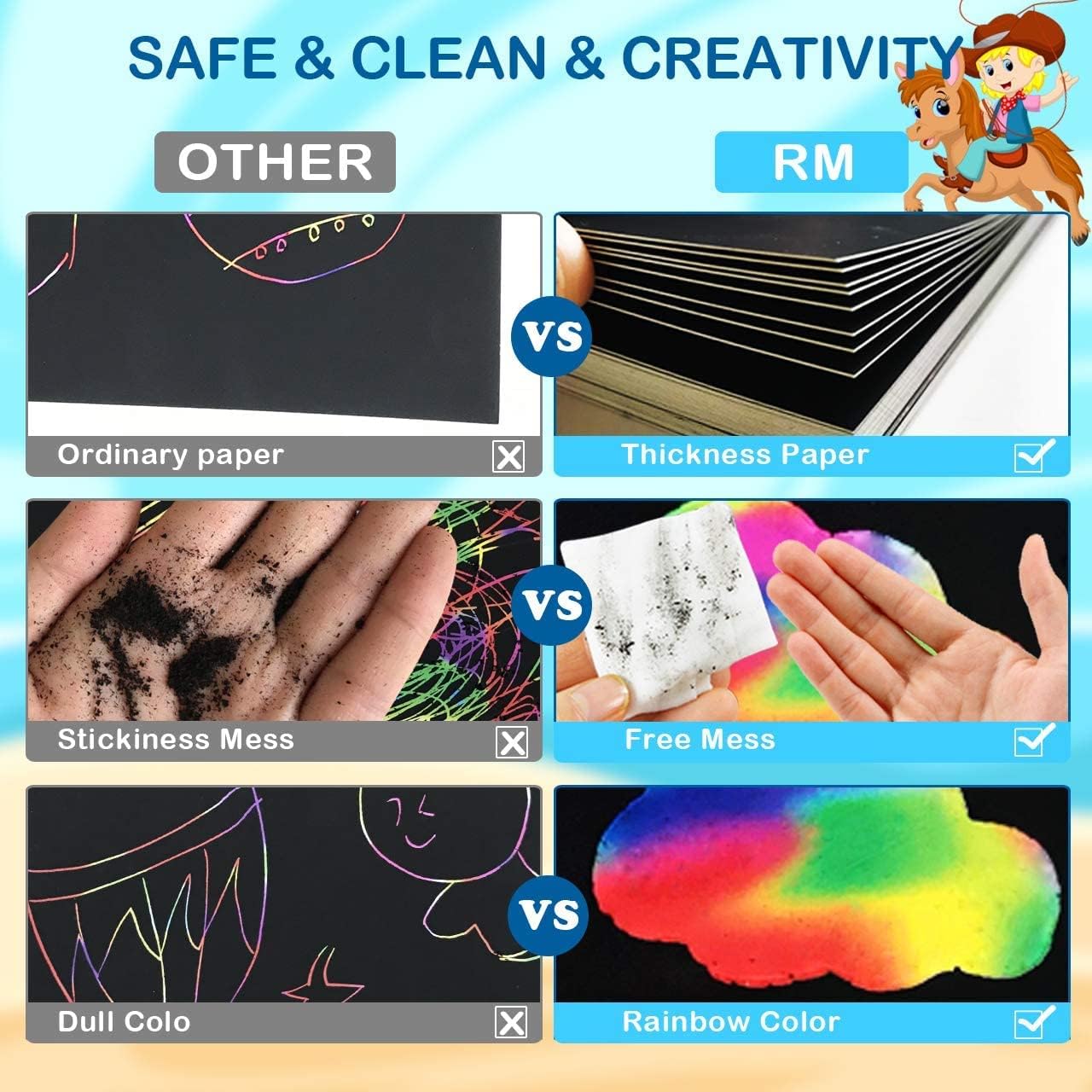 RMJOY Rainbow Scratch Paper Art for Kids: 50PCS Magic Arts Crafts Gifts Toys for Girls Boys Ages 3-12 Games Activities for Birthday Party Family Day Classroom Prizes Easter Basket Stuffers(Boys)
