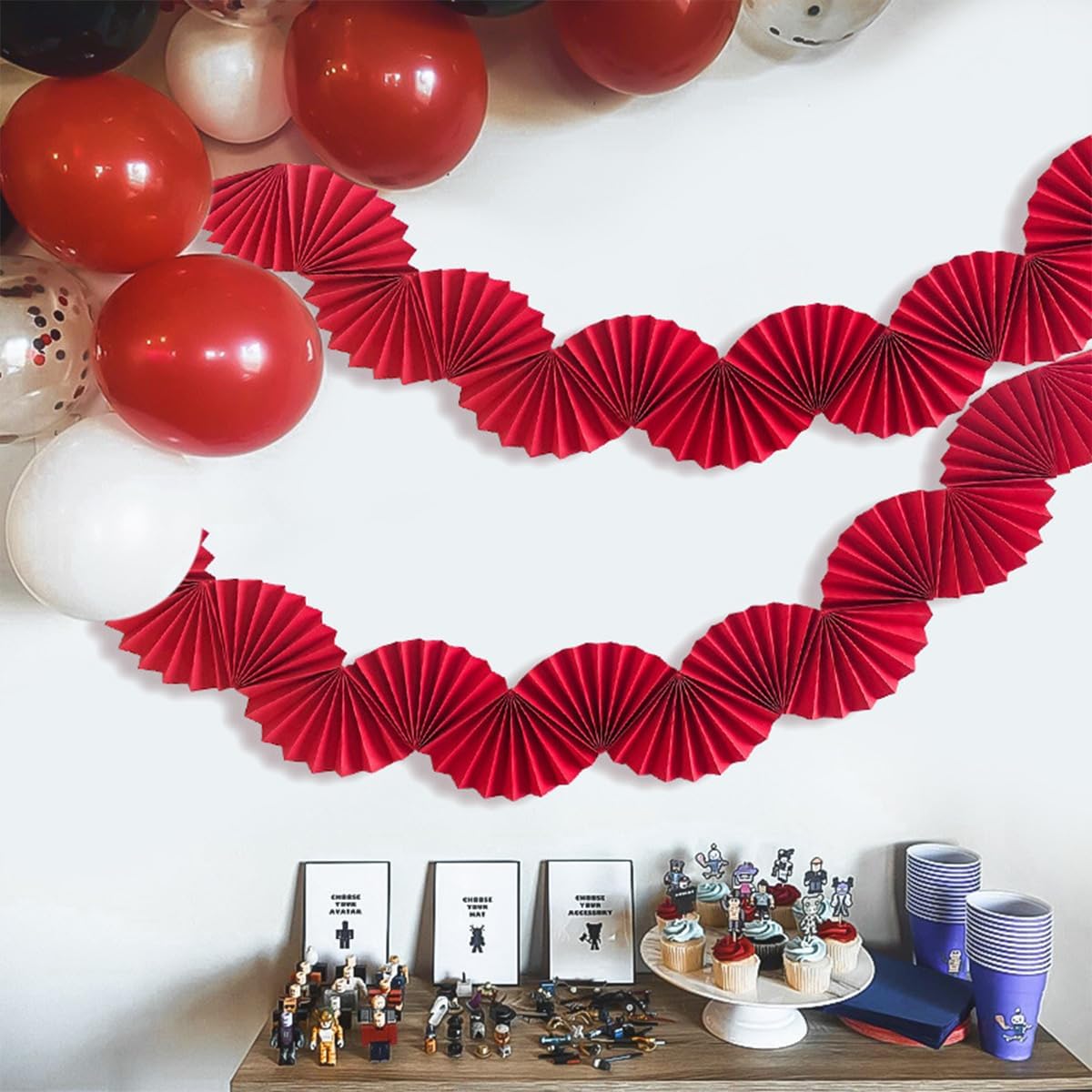 Paper Fan Garland - Paper Fan Garland Party Decorations - Perfect for Birthday Parties, Holiday Decorations, Family Gatherings, Weddings and More (Red)
