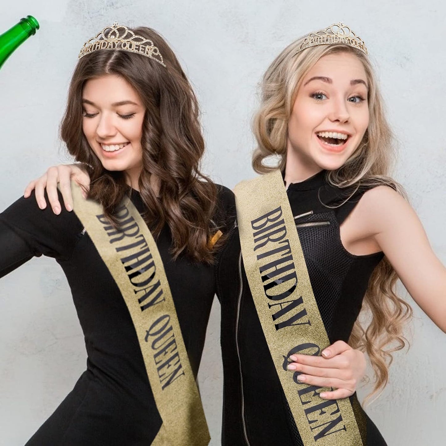 CAVETEE Gold Birthday Crowns and Sash - Queen Tiara for Party Decorations