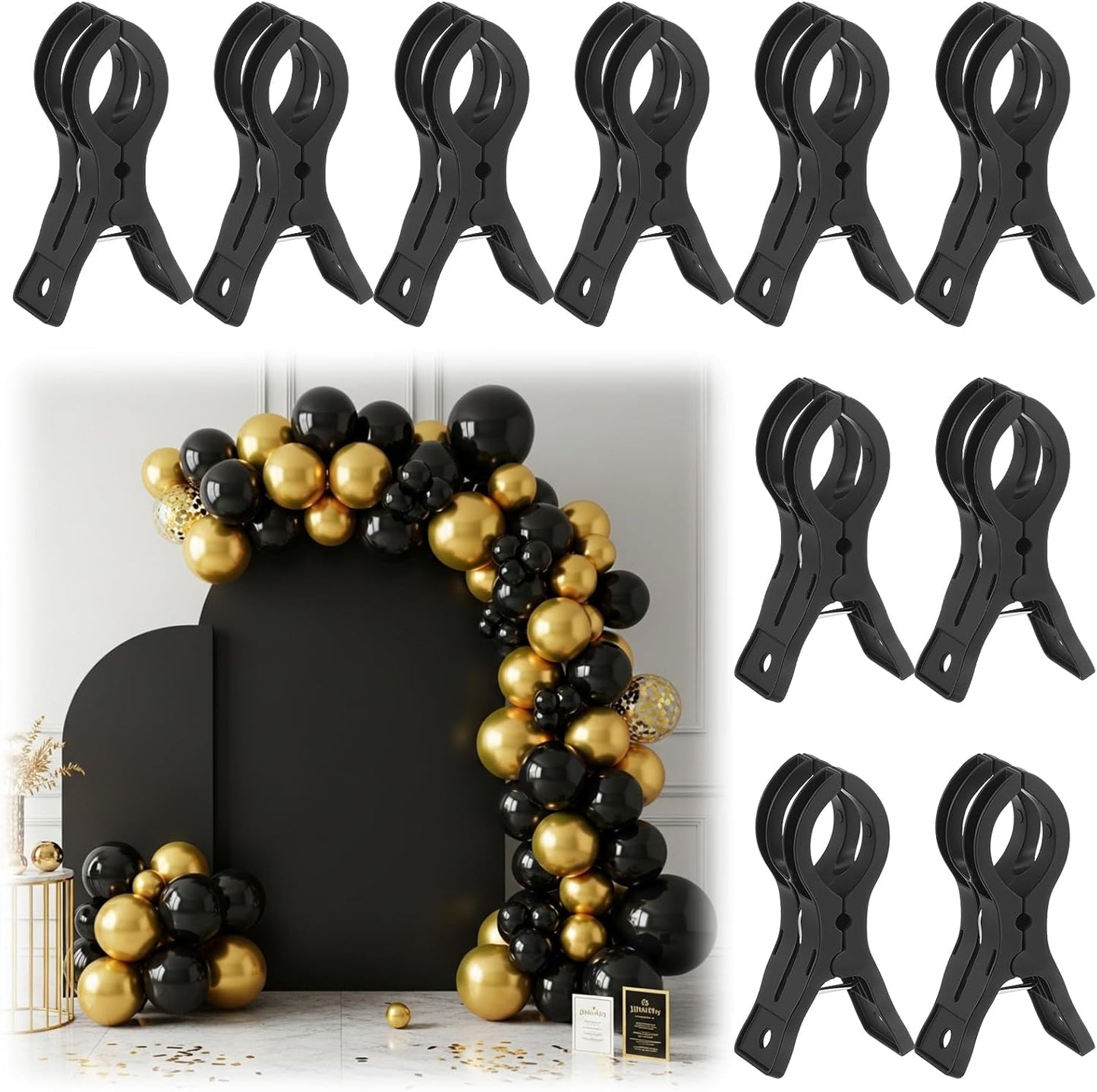 LemonRoad 10 Pack Large Balloon Arch Clips Plastic Transparent Backdrop Spring Clamps 3.5 Inch Heavy Duty Clip for Balloon Arch Kit Birthday Decoration Crafts Woodworking Photography Studios (Clear)