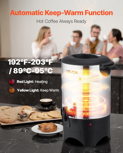 VEVOR Commercial Coffee Urn, 60 Cup 9 L Hot Beverage Dispenser with Dripless Faucet, Quick-Brewing Stainless Steel Large Commercial Coffee Maker, for Catering, Business, Party, Church & Restaurant
