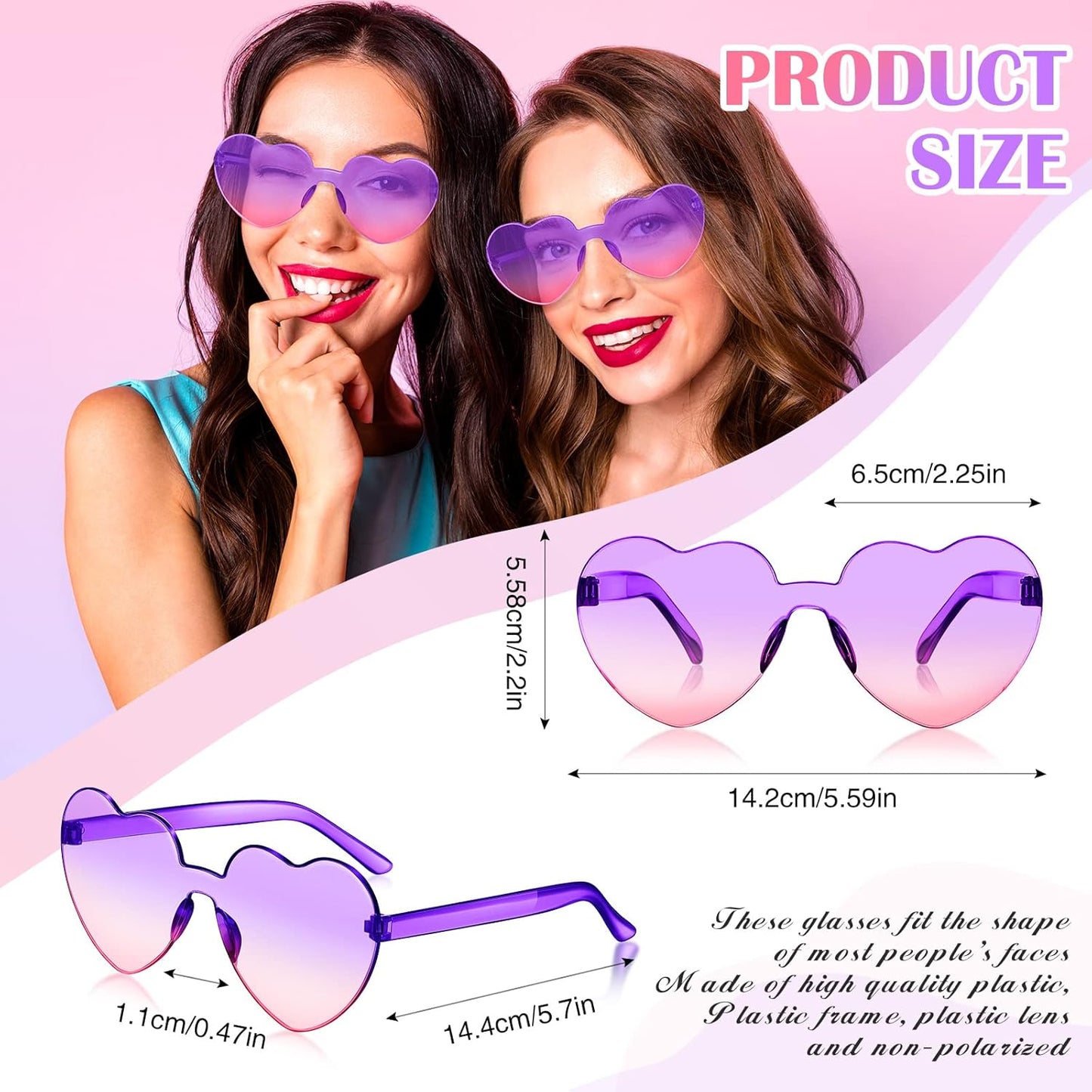 Frienda 8 Pairs Heart Shaped Sunglasses for Women Rimless Heart Glasses Candy Color Sunglasses for Party Favor