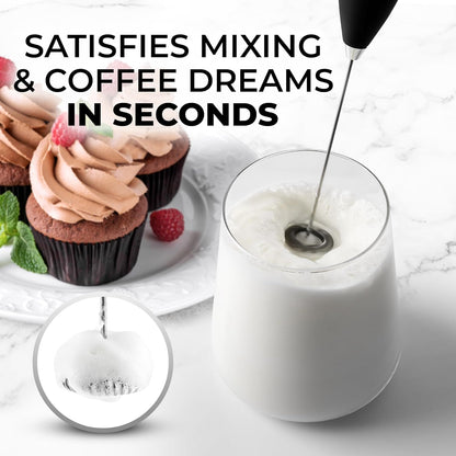 Zulay Kitchen Powerful Milk Frother AA Batteries Included – Ultra Fast Handheld Drink Mixer with Stainless Steel Whisk Stirrer for Coffee, Protein, Matcha & More, Frother Wand Electric Frothmate Black - Colors E