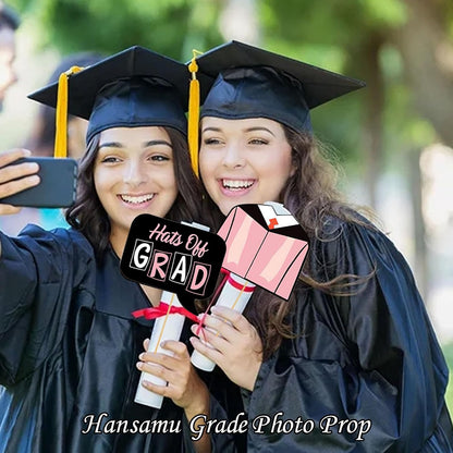 24Pcs 2026 Graduation Photo Booth Props, Pink Funny Class of 2026 Grad Selfie Photobooth Props for High School College Graduation Ceremony Party Decorations Supplies