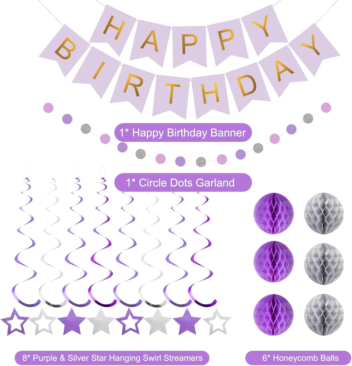 meowtastic Birthday Decorations, Happy Birthday Banner with Honeycomb Balls, Stars Hanging Swirl Streamers, Circle Dots Garland, Happy Birthday Party Decorations for Women Men Boys Girls (Blue)