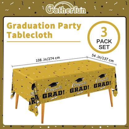 Gatherfun Graduation Party Decorations, Gongrats Grad Tablecover for Graduation Party Supplies, 3 pcs Green Table Cloths, 54"x108"