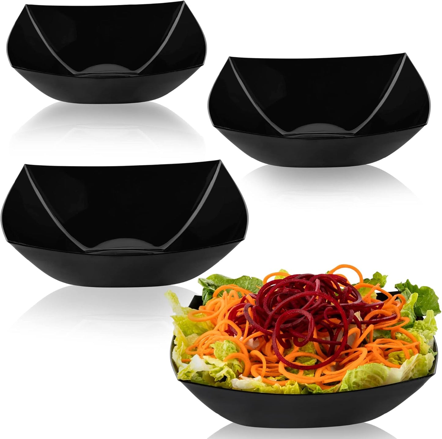 PLASTICPRO Disposable 64 ounce Square Serving Bowls, Party Snack or Salad Bowl, Large Plastic Elegant White Pack of 4