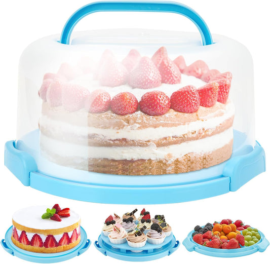 Cake Carrier with Lid and Handle, Ohuhu BPA-Free Cake Containers Cake Holder for 10 inch Cake with 2 Handle Cupcake Carrier - Plastic Cover Two Sided Base for Transport Pie Nut Fruit Mothers Day Gifts