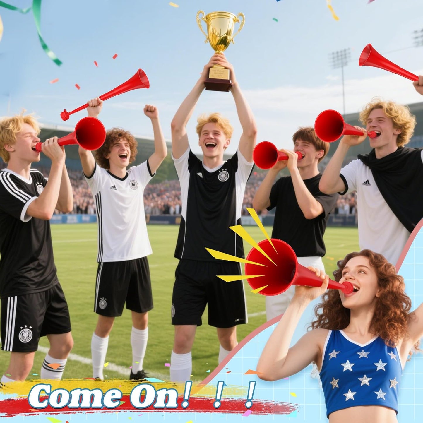 Stadium Horn for 2026 World Cup, Vuvuzela Plastic Trumpet Collapsible Cheering Blow Horns Loud Soccer Noise makers for Sporting Events Football Games Carnival Fun Birthday Party Favors - 1PCS (Blue)
